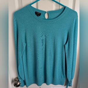 Talbots Merino Wool Turquoise Crewneck Sweater with Cuff Buttons, NWT